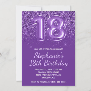 Invitation Anniversaire Numéro 18 Violet Royal Étincelant