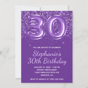 Invitation Anniversaire Numéro 30 Royal Violet Étincelant