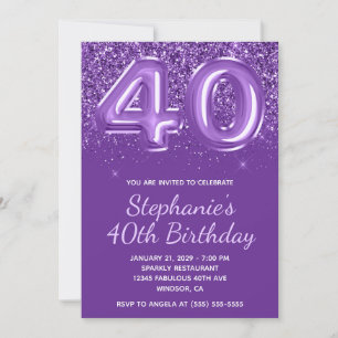 Invitation Anniversaire Numéro 40 Royal Violet Étincelant