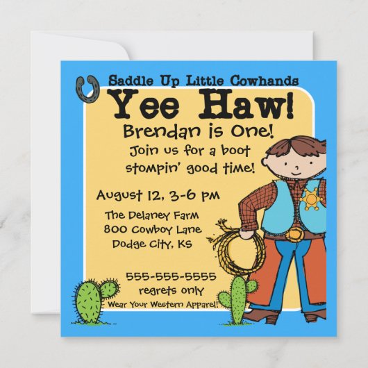Invitation Anniversaire occidental cowboy fait sur commande (Dos)