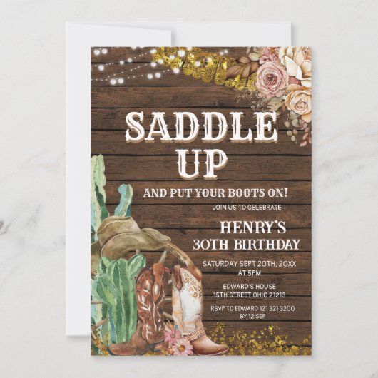 Invitation Anniversaire occidental pour l'homme (Devant)