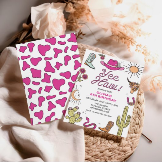 Invitation Anniversaire occidental rodéo rose