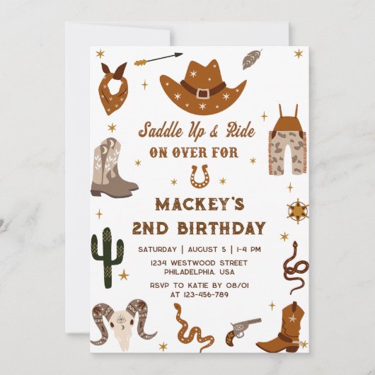 Invitation Anniversaire occidental Rustique 2e fête d'anniver (Devant)