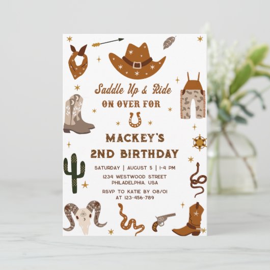 Invitation Anniversaire occidental Rustique 2e fête d'anniver (Debout devant)