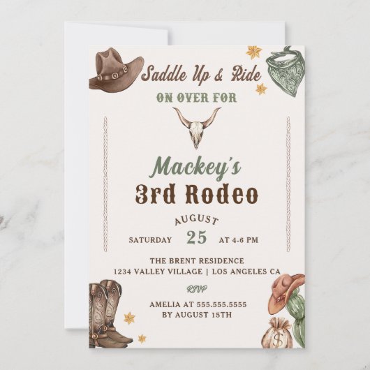 Invitation Anniversaire occidental Rustique 3e fête d'anniver (Devant)