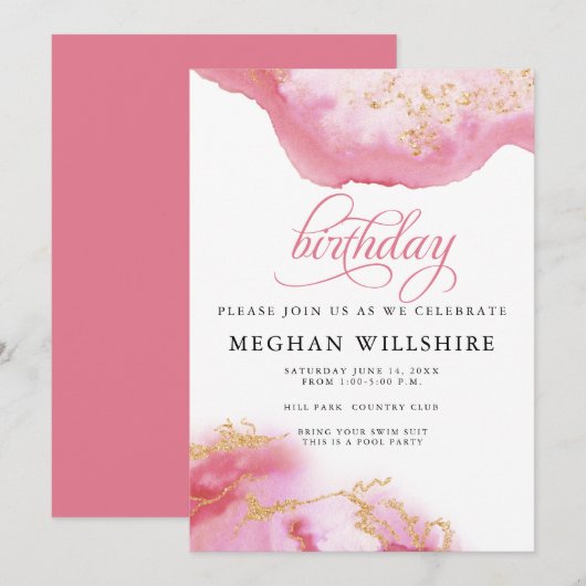 Invitation Anniversaire Octobre Tourmaline Watercolor Geode (Devant / Derrière)