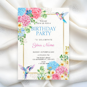 Invitation Anniversaire oiseau floral esthétique