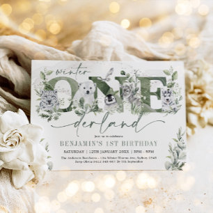 Invitation Anniversaire ONEderland Hiver Animaux Arctiques Ve