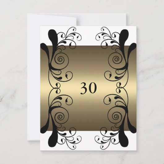 Invitation Anniversaire Or Blanc & Noir Floral Gla (Devant)