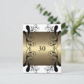 Invitation Anniversaire Or Blanc & Noir Floral Gla (Debout devant)