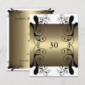 Invitation Anniversaire Or Blanc & Noir Floral Gla (Devant / Derrière)