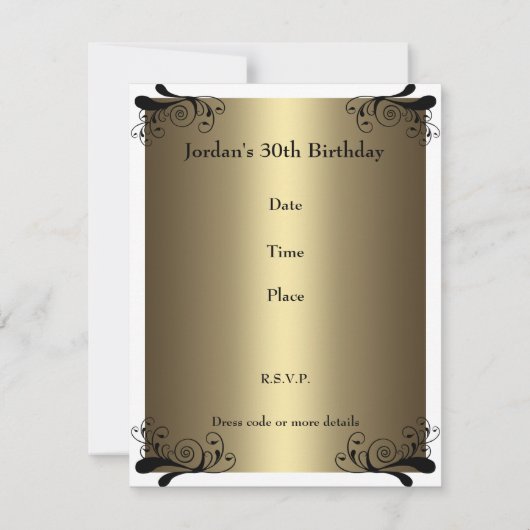Invitation Anniversaire Or Blanc & Noir Glam Flora (Dos)