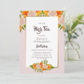 Invitation Anniversaire Or Blush Rose Orange Floral Haut Thé (Debout devant)