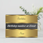 Invitation Anniversaire Or et Noir (Debout devant)