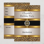 Invitation anniversaire or impression léopard (Devant / Derrière)