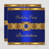 Invitation Anniversaire Or sur Bijou bleu or (Devant / Derrière)