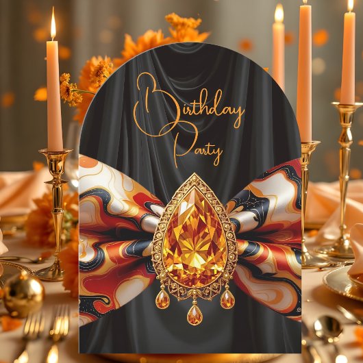 Invitation Anniversaire Orange 1960 Mod Bow Bijou d'or