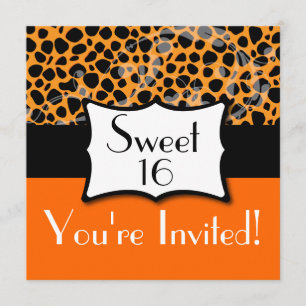 Invitation Anniversaire orange du bonbon 16 à guépard