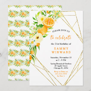 Invitation Anniversaire Oranges et Fleurs