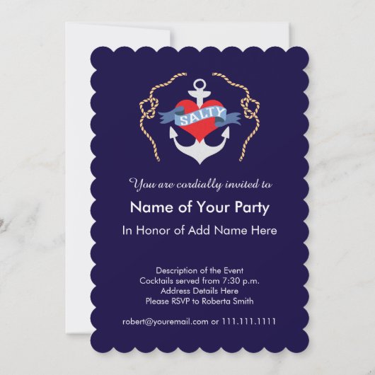 Invitation Anniversaire ou Mariage sur un bateau Ancre nautiq (Dos)