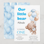 Invitation anniversaire ours ballon (Devant / Derrière)