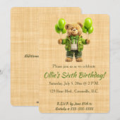 Invitation Anniversaire Ours Editable Avec Ballons Verts (Devant / Derrière)