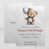 Invitation Anniversaire ours en peluche et ballon modifiable (Devant / Derrière)
