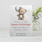 Invitation Anniversaire ours en peluche et ballon modifiable (Debout devant)