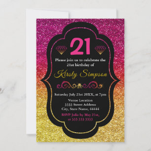Invitation Anniversaire Pailleté avec Dégradé Rose et Jaune