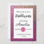 Invitation Anniversaire pailleté rose fuchsia métallisé pour  (Devant)