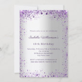 Invitation Anniversaire paillettes argent violet (Devant)
