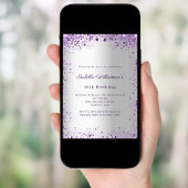 Invitation Anniversaire paillettes argent violet