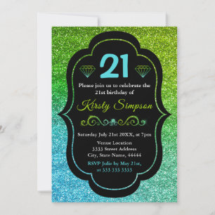 Invitation Anniversaire Paillettes Dégradé Vert et Bleu Brill