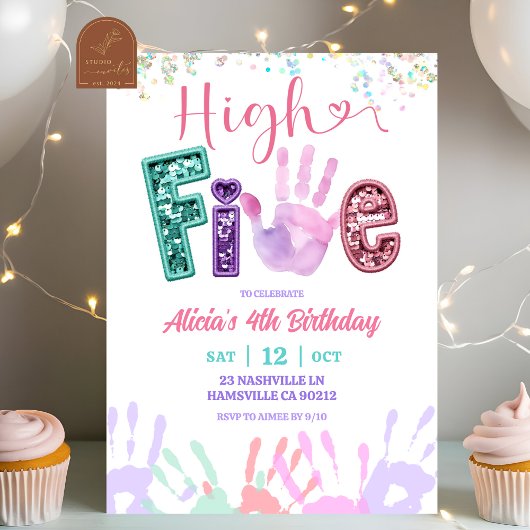 Invitation Anniversaire Paillettes High Five