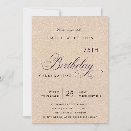 INVITATION ANNIVERSAIRE PAILLETTES ROSE SIMPLE TOUT ÂGE (Devant)