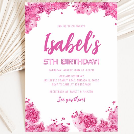 Invitation Anniversaire Paillettes Roses
