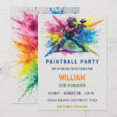 Invitation Anniversaire Paintball Gouche Colorée (Devant / Derrière)