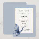 Invitation Anniversaire Papillon Bleu (Devant / Derrière)
