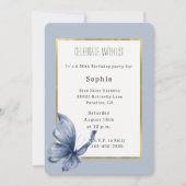 Invitation Anniversaire Papillon Bleu (Devant)