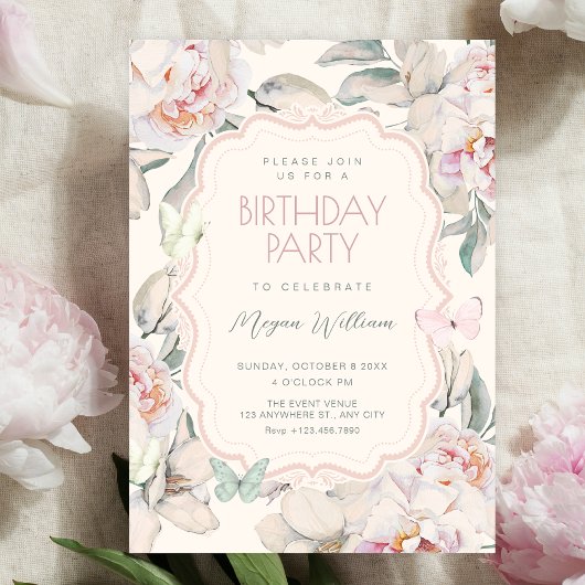Invitation Anniversaire papillon floral