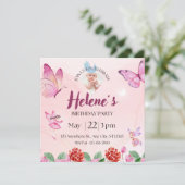 Invitation anniversaire papillon illustratif rose (Debout devant)