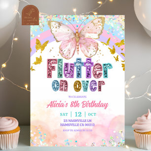 Invitation Anniversaire Papillon Magique Arc-en-ciel Pastel