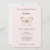 Invitation Anniversaire Papillon Mignon Rose Saumon Cœurs Rou (Devant)