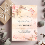 Invitation Anniversaire papillon pampas herbe blush boho<br><div class="desc">Un arrière - plan d'or rose,  rustique et rustique à l'aspect rustique et rustique. Décoré de fleurs roses d'or et de rose,  de roses,  d'herbe de pampas et de papillons. Personnalisez et ajoutez un nom et des détails du parti.</div>