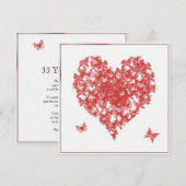 Invitation Anniversaire Papillon Rose Kaki Cœur (Devant / Derrière)