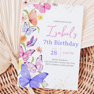 Invitation Anniversaire Papillon Rose Violet