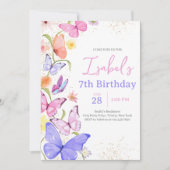 Invitation Anniversaire Papillon Rose Violet (Devant)