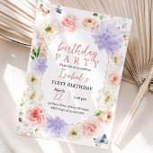 Invitation Anniversaire Papillon Rose Violet Pastel