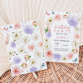 Invitation Anniversaire Papillon Rose Violet Pastel