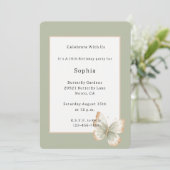 Invitation Anniversaire Papillon Vert Crème Brun (Debout devant)